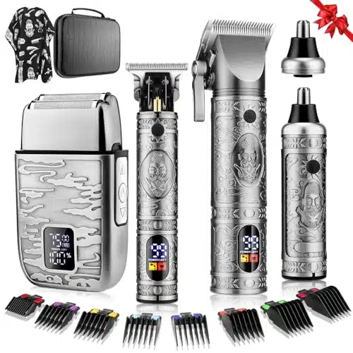 Qreeyx Hair Clippers for Man T Blade Trimmer Nose Hair Trimmer Electric Shaver Set, Professional in Barber Clippers Set for Haircut, Mens Grooming Kit with LCD Display, Ideal Gift for Him