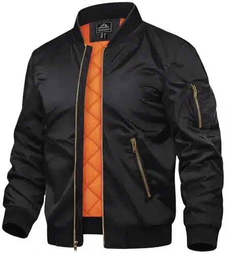 TACVASEN Black Bomber Jacket Men Winter Windbreaker Zip Up Lightweight Softshell Coats Outwear Black, L