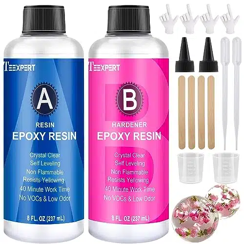 Teexpert Epoxy Resin Kit oz, Self Leveling, Crystal Clear & Bubble Free Epoxy Resin, Coating and Casting Resin for DIY Art, Jewelry, Coasters, Molds   Easy Mix (oz Resin and oz Hardener)