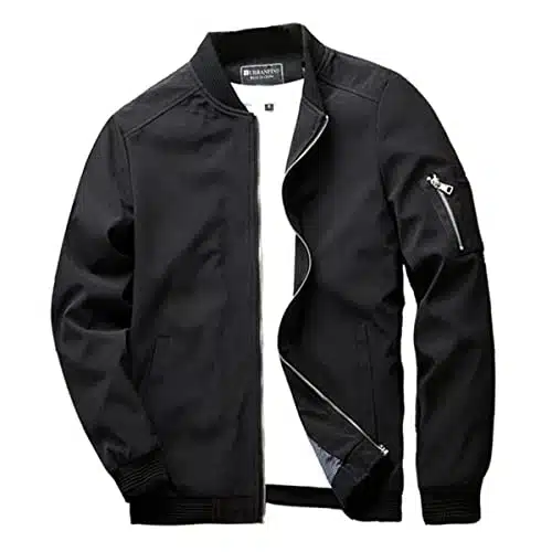 URBANFIND Men's Slim Fit Lightweight Sportswear Jacket Casual Bomber Jacket US L Black