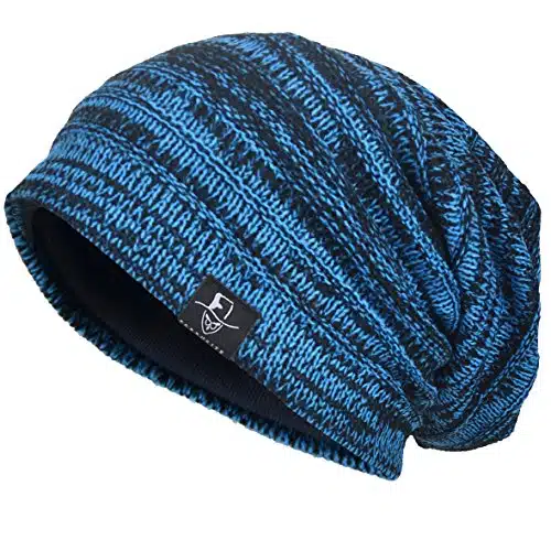 VECRY Men's Slouch Beanie Skull Cap Long Baggy Hip Hop Winter Summer Hat (Twill Brilliant Blue)