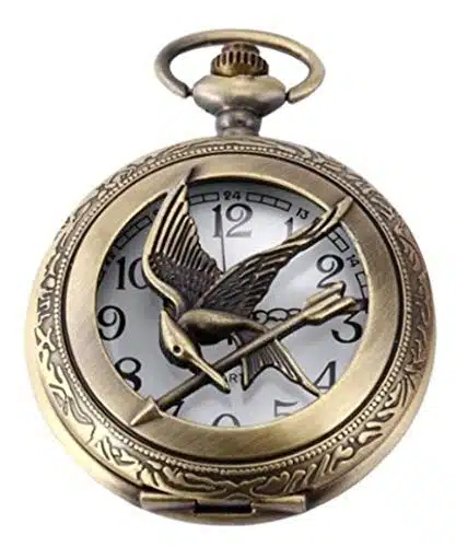 Vavna Big Sized Hunger Games Golden Pocket Watches Necklace Thick Sized Cooper Chain Pocket Watches