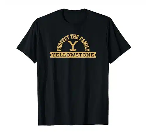 Yellowstone Dutton Ranch Protect The Family Gold Arched Logo T Shirt