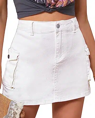 luvamia YK Cargo Shorts for Women Casual Summer Skorts Skirts High Waisted Mini Cargo Shorts for Women YK Shorts White Skort for Women Brilliant White Size Medium Fits