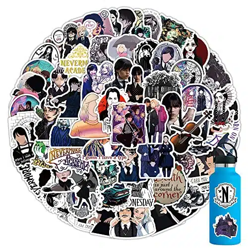 pcs Wednesday Tv Show Stickers Pack for Water Bottlesï¼Wednesday Merch Decals for Kidsï¼Vinyl Waterproof Addams Family Sticker for Laptopï¼Phoneï¼Skateboardï¼Carï¼Bumperï¼Gifts for TeensAdults