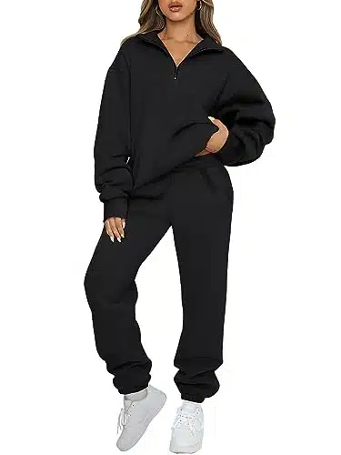 AUTOMET Womens Piece Track Suits Sets Long Sleeve Quarter Zip Pullover with Fleece Sweatpants Fall Fashion