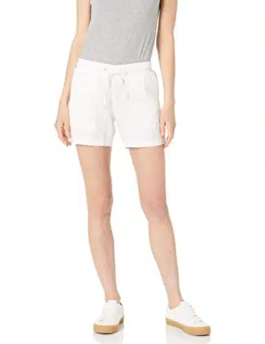 Amazon Essentials Women's Inseam Drawstring Linen Blend Short (Available in Plus Size), White, Medium