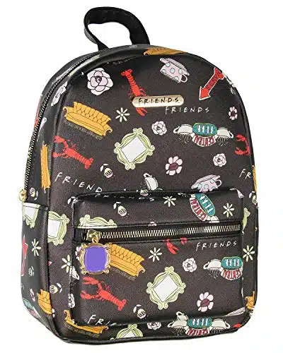 Bioworld Friends TV Show Allover Toss Print Faux Saffiano Leather Mini Backpack Bag