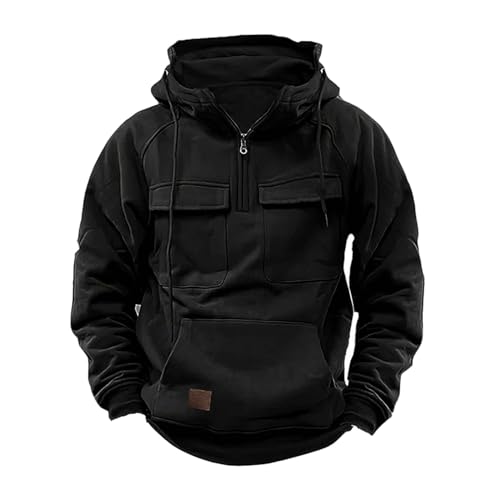 Black of Friday Deals Cyber of Monday Deals Abrigos De Hombres Invierno En oferta Men's Tactical Sweatshirts Quarter Zip Cargo Hoodie Workout Gym Sports Outdoor Running Winter Jackets