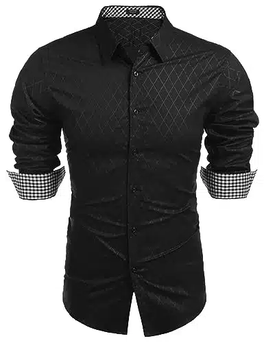COOFANDY Mens Dress Shirt Long Sleeve Slim Fit Business Casual Button Down Black, Large