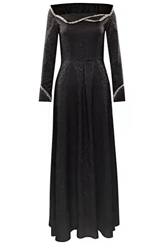Chahouk Women's Queen Rhaenyra Targaryen Costume Black Long Dress Medieval Princess Cosplay Costume Robe Long Sleeve