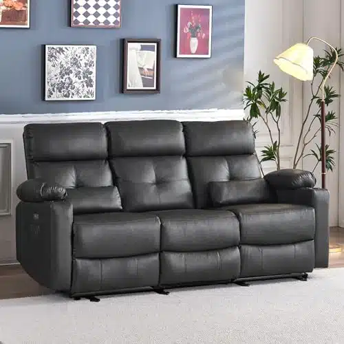 Consofa Power Reclining Sofa with Heat and Massage, '' Wall Hugger Double Reclining Sofa, Double Reclining Sofa with USB Ports, Cup Holders, Theater Seating Sofa for Living Room