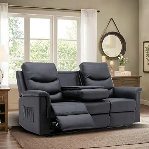 Consofa Reclining Sofa, Wall Hugger Reclining Sofa, PU Leather Manual Recliner Sofa, Seater with Flipped Middle BackrestCup Holder, Manual Reclining Home Theater Seating for Living Room