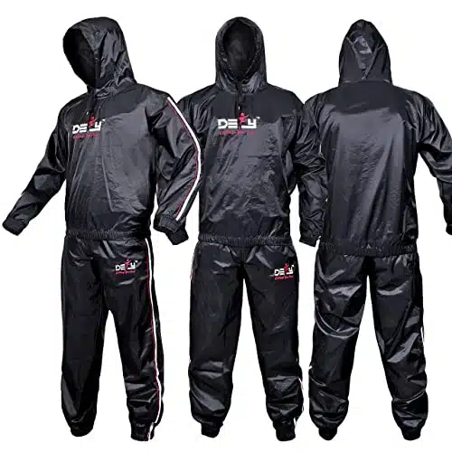 DEFY Heavy Duty Sweat Suit Sauna Exercise Gym Suit Fitness, Weight Loss, Anti Rip, with Hood (Large)