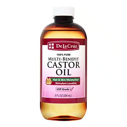De La Cruz Castor Oil   % Pure Expeller Pressed Castor Oil for Nourishing Skin, Hair, Eyelashes, and Eyebrows   Natural Laxative USP Grade, FL Oz