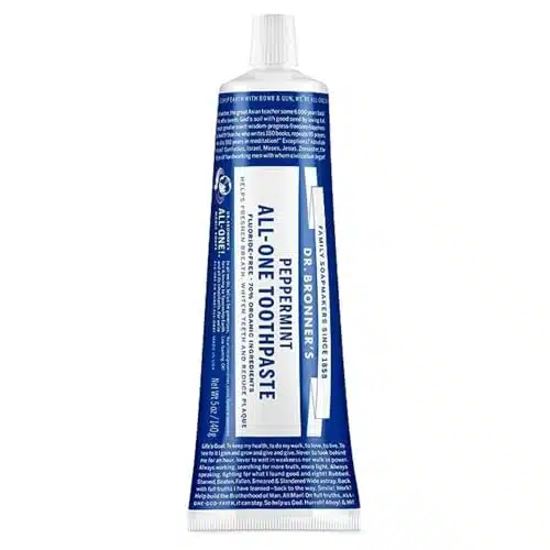 Dr. Bronners   All One Toothpaste (Peppermint, ounce, Pack)   % Organic Ingredients, Natural and Effective, Fluoride Free, SLS Free, Helps Freshen Breath, Reduce Plaque, Whiten Teeth, Vegan