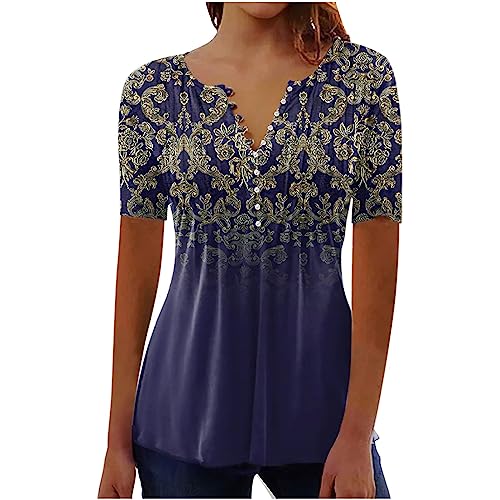 Early Black of Friday Deals omens Summer Tops Short Sleeve Shirt Floral Graphic Tees Boho Casual Loose Blouses Notch V Neck T Shirts