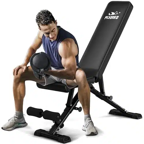 FLYBIRD Weight Bench, Adjustable Strength Training Bench for Full Body Workout with Fast Folding New Version
