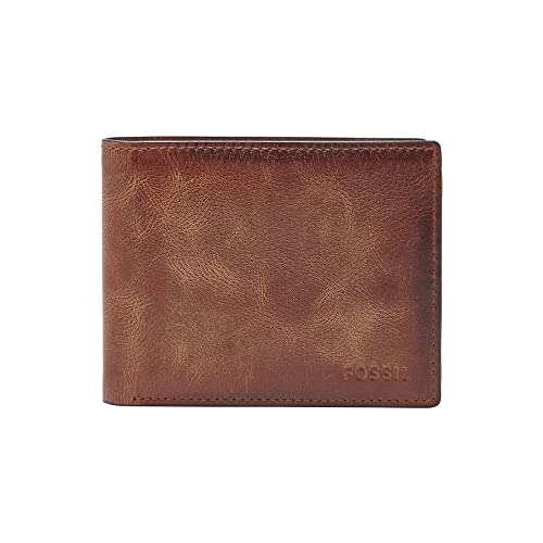 Fossil Men's Derrick Leather RFID Blocking Bifold with Flip ID Wallet, Brown, (Model ML)