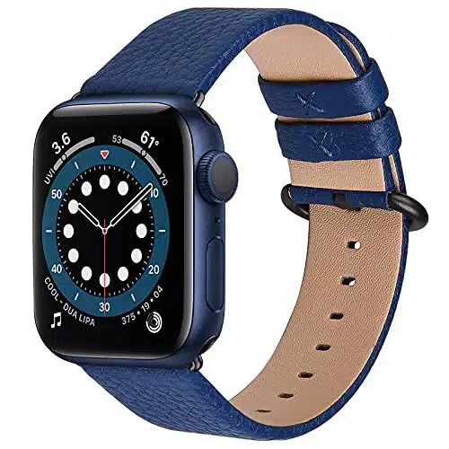 Fullmosa Watch Band Compatible with Leather Apple Watch Band mm mm mm, Top Grain iWatch Band for Series ultraultraSEfor Men Women with Gunmetal Black Stainless Steel