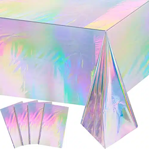 FunnyPars Pack Iridescent Plastic Tablecloths Shiny Disposable Laser Rectangle Table Covers Holographic Foil Tablecloth Iridescent Party Decoration