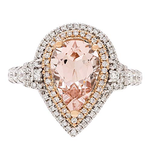 Gin & Grace K Two Tone Gold Genuine Morganite Ring with Diamonds for women Ethically, authentically & organically sourced (Pear cut) shaped Morganite hand crafted jewelry for her