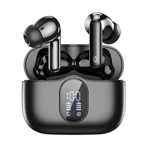 HISOOS Wireless Earbuds Bluetooth Headphones Active Noise Cancelling Earbuds HiFi Stereo Ear Buds LED Power Display in Ear Headphones with Charging Case Earphones for iPhone Android,Music Game