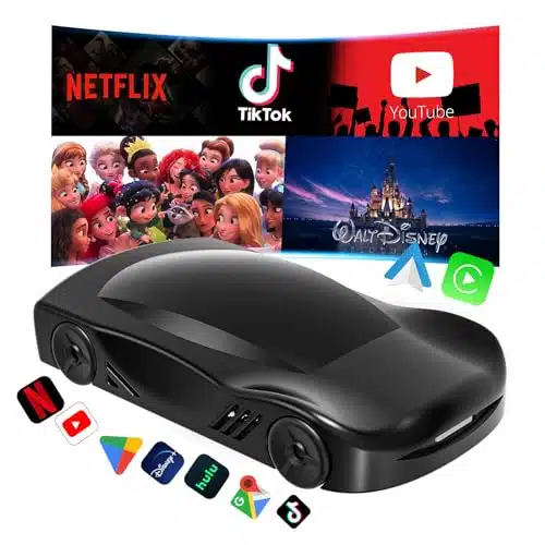 LERANDA Wireless Carplay Adapter, Wireless CarPlay and Android Auto Built in Disney+ Netflix YouTube TikTok, Support TF Card, Mirror Link, GHz, No Delay, Plug and Play for OEM Wired CarPlay Cars