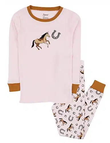 Leveret Kids Pajamas Boys Girls Piece pjs set % Cotton (Horse Pink, Years)