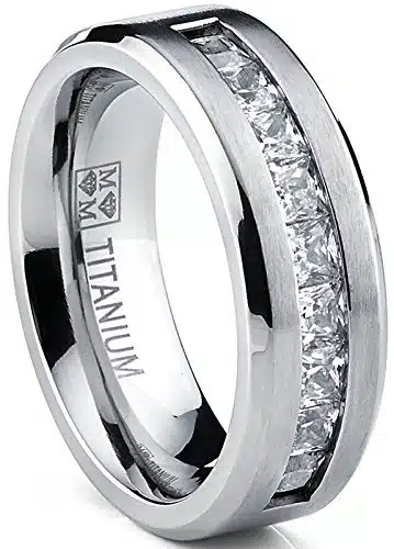 Metal Masters Co. Titanium Men's Wedding Band Engagement Ring with large Princess Cut Cubic Zirconia
