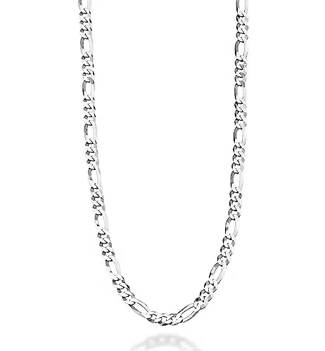 Miabella Sterling Silver Italian mm Diamond Cut Figaro Link Chain Necklace for Women Men, Made in Italy (Inches)