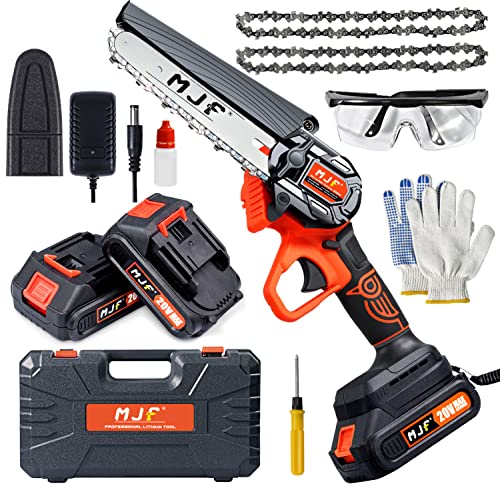 Mini Chainsaw Cordless Inch with Battery, Brushless Motor, One Handed, Portable Electric Chain Saw for Wood Cutting Tree Trimming, With Complete Chainsaw Kit, MJF