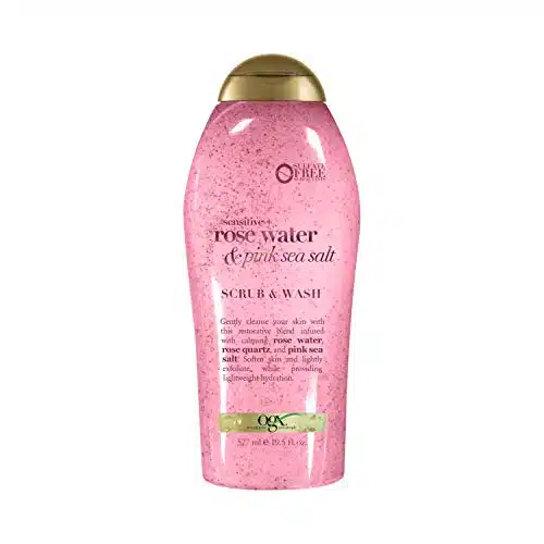 OGX Pink Sea Salt & Rosewater Gentle Soothing Body Scrub, Light Exfoliating Body Wash, Sulfate Free, Ounce, Count