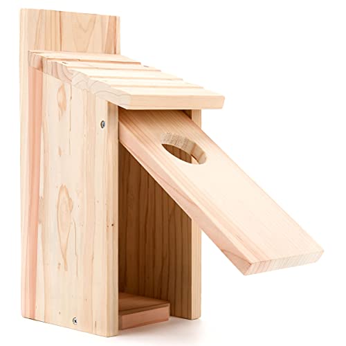 Oceek Cedar Blue Bird Box House Wood Bird House Bluebird Box House Cedar Wren and Chickadee Wren Home Outdoor Hanging Wood Birdhouse No Assembly Required Hummingbird House (Pack Assembled)