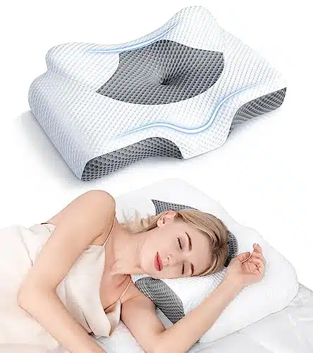 Osteo Cervical Pillow for Neck Pain Relief, Hollow Design Odorless Memory Foam Pillows with Cooling Case, Adjustable Orthopedic Bed Pillow for Sleeping, Contour Support for