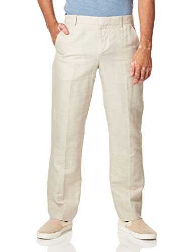 Perry Ellis Men's Essentials Linen Dress Pant, Modern Fit, Solid Twill, Lightweight (Waist   ),  x L, Natural Linen Herringbone