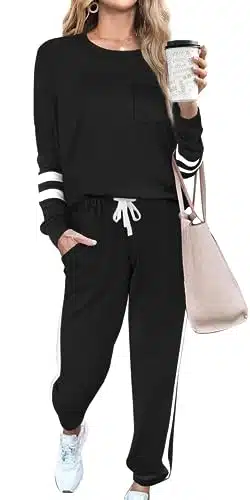 RUBZOOF Two Piece Outfits for Women Track Suits Sets Jogging Piece Sweat Suits Black XL