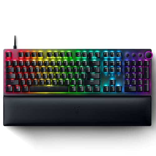 Razer Huntsman VOptical Gaming Keyboard Fastest Linear Optical Switches Gen w Sound Dampeners & Hz Polling Rate Doubleshot PBT Keycaps Dedicated Media Keys & Dial Ergonomic Wrist Rest