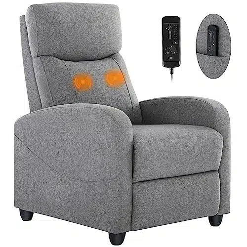 Recliner Chair for Adults, Massage Fabric Small Recliner Sofa Home Theater Seating with Lumbar Support, Adjustable Modern Reclining Chair with Padded Seat Backrest for Living Room (Deep Grey)
