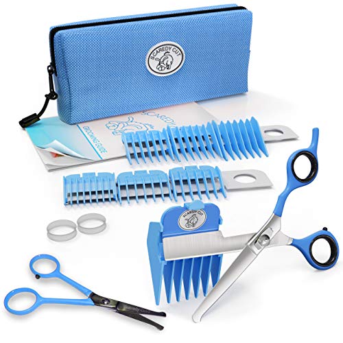 SCAREDY CUT NO Buzz Dog Clippers, Tiny Trim Safety Scissor. A Silent Low Noise Pet Grooming Clipper, Right Handed Blue
