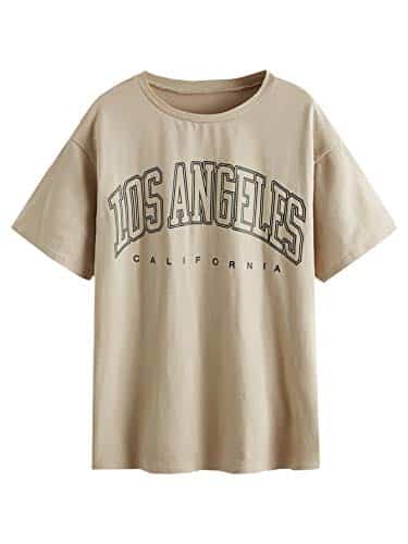 SOLY HUX Women's Graphic Oversized Tees Letter Print Summer Tops Vintage Half Sleeve Loose Casual T Shirts BeigeBlack M