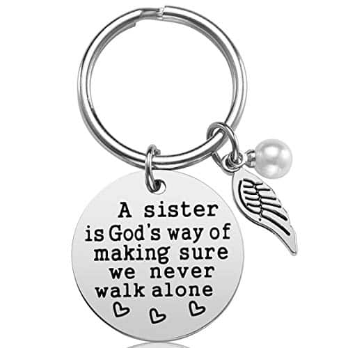 Sister Gift from A is God's Way of Making Sure We Never Walk Alone Keychain Jewelry Christmas Birthday Gifts for Sisters