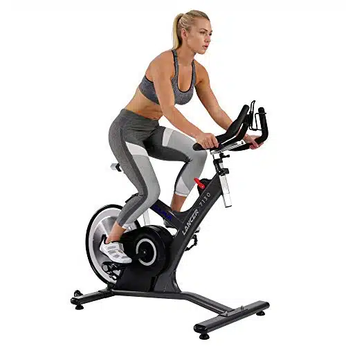 Sunny Health & Fitness Asuna Lancer Cycle Exercise Bike with Magnetic Resistance Belt Rear Drive, LB Flywheel, Dual CagedClipless (SPD) Pedals, LB Max Weight