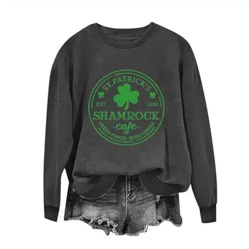 TXGMNA St. Patrick's Day Sweatshirts for Women Loose Fit, Irish Shamrock Long Sleeve Casual Cute Blouse Dressy Pullover Tops Black Of Friday Deals omens Sweatshirts