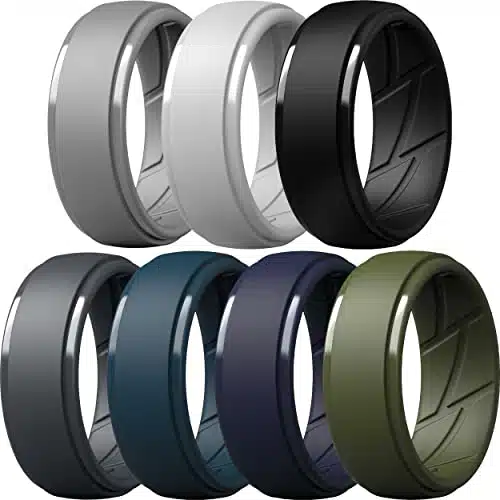 ThunderFit Silicone Ring Men, Breathable with Air Flow Grooves   mm Wide   mm Thick (Light Grey, Dark Grey, Navy Blue, Grey, Olive Green, Dark Blue, Black   (mm))