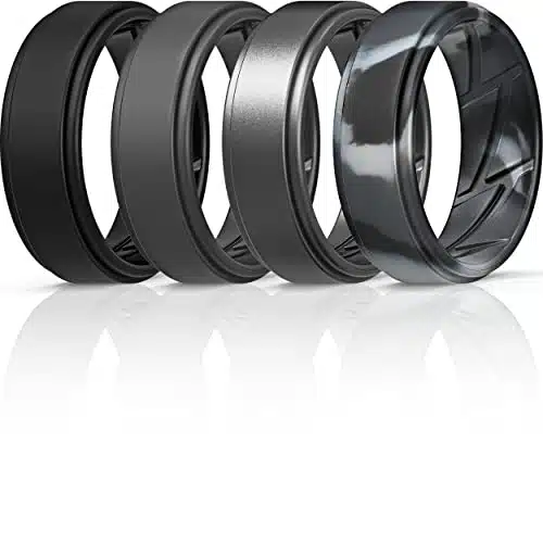 ThunderFit Silicone Wedding Ring for Men (Black, Dark Grey, Grey Camo, Gunmetal, (mm))