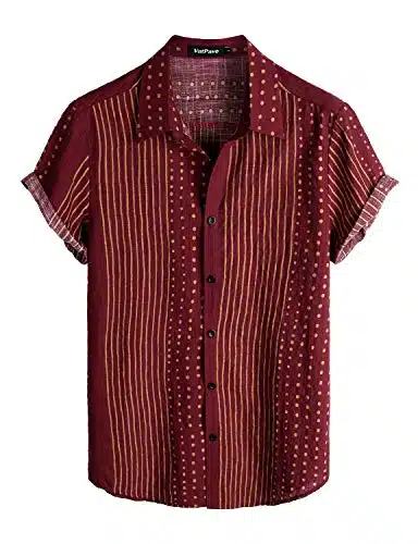 VATPAVE Mens Casual Short Sleeve Button Down Shirts Regular Fit Hawaiian Summer Shirts Small WineRed