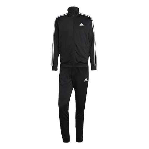 adidas Men's Sportswear Basic stripes Tricot Track Suit, Black, X Large