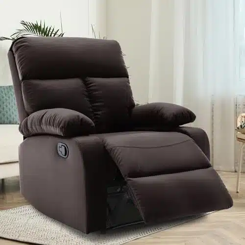 hzlagm Manual Recliner Chair, Small Single Sofa Recliner with Overstuffed Arms and Back, Reclining Chairs for Living Room, Bedroom, Dark Brown