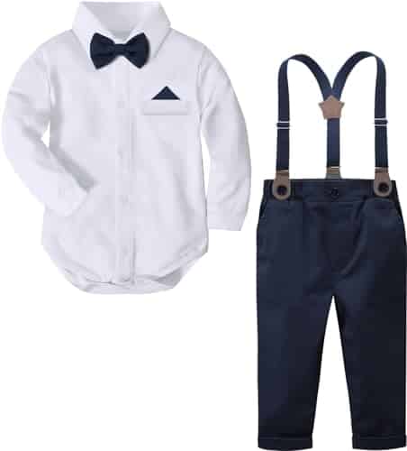 A&J DESIGN Baby Boys' Suits Infant Wedding Formal Easter Gentleman Suspenders Ring Bearer Outfit White and Navy onths